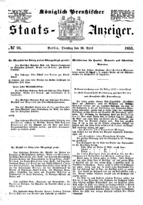 Königlich Preußischer Staats-Anzeiger (Allgemeine preußische Staats-Zeitung) Dienstag 26. April 1853