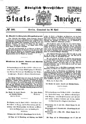 Königlich Preußischer Staats-Anzeiger (Allgemeine preußische Staats-Zeitung) Samstag 30. April 1853