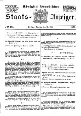 Königlich Preußischer Staats-Anzeiger (Allgemeine preußische Staats-Zeitung) Dienstag 10. Mai 1853