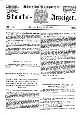 Königlich Preußischer Staats-Anzeiger (Allgemeine preußische Staats-Zeitung) Freitag 13. Mai 1853