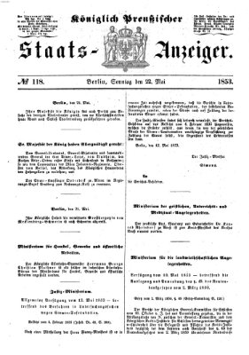 Königlich Preußischer Staats-Anzeiger (Allgemeine preußische Staats-Zeitung) Sonntag 22. Mai 1853