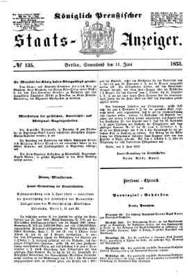 Königlich Preußischer Staats-Anzeiger (Allgemeine preußische Staats-Zeitung) Samstag 11. Juni 1853