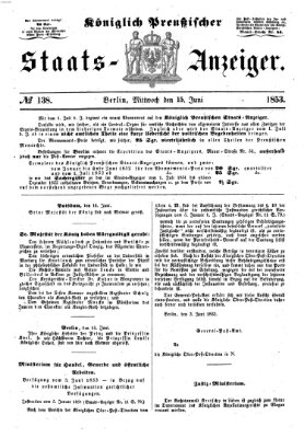 Königlich Preußischer Staats-Anzeiger (Allgemeine preußische Staats-Zeitung) Mittwoch 15. Juni 1853