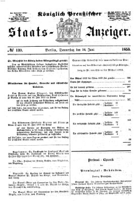 Königlich Preußischer Staats-Anzeiger (Allgemeine preußische Staats-Zeitung) Donnerstag 16. Juni 1853