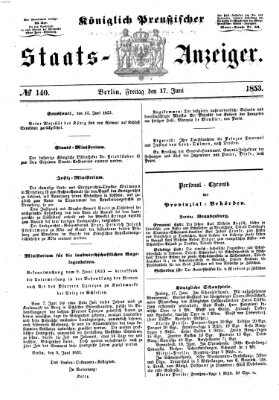 Königlich Preußischer Staats-Anzeiger (Allgemeine preußische Staats-Zeitung) Freitag 17. Juni 1853