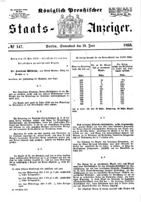 Königlich Preußischer Staats-Anzeiger (Allgemeine preußische Staats-Zeitung) Samstag 25. Juni 1853