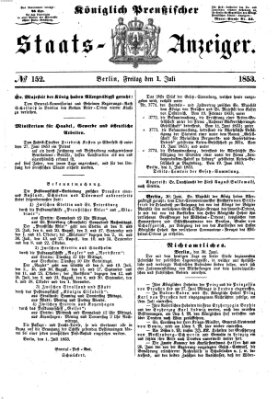 Königlich Preußischer Staats-Anzeiger (Allgemeine preußische Staats-Zeitung) Freitag 1. Juli 1853