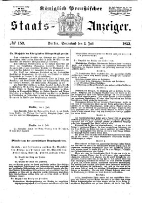 Königlich Preußischer Staats-Anzeiger (Allgemeine preußische Staats-Zeitung) Samstag 2. Juli 1853