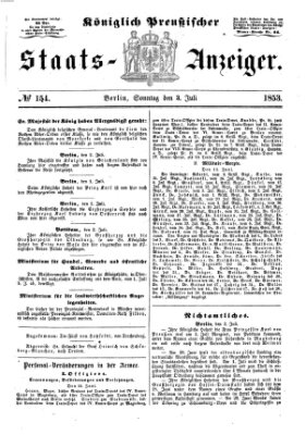 Königlich Preußischer Staats-Anzeiger (Allgemeine preußische Staats-Zeitung) Sonntag 3. Juli 1853