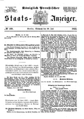 Königlich Preußischer Staats-Anzeiger (Allgemeine preußische Staats-Zeitung) Mittwoch 20. Juli 1853