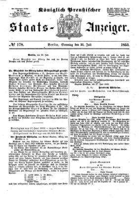 Königlich Preußischer Staats-Anzeiger (Allgemeine preußische Staats-Zeitung) Sonntag 31. Juli 1853