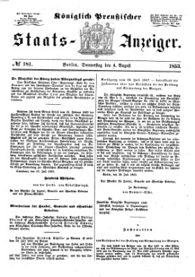 Königlich Preußischer Staats-Anzeiger (Allgemeine preußische Staats-Zeitung) Donnerstag 4. August 1853