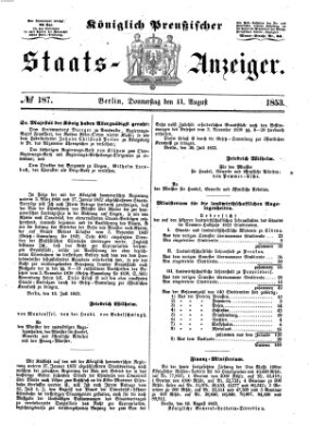 Königlich Preußischer Staats-Anzeiger (Allgemeine preußische Staats-Zeitung) Donnerstag 11. August 1853