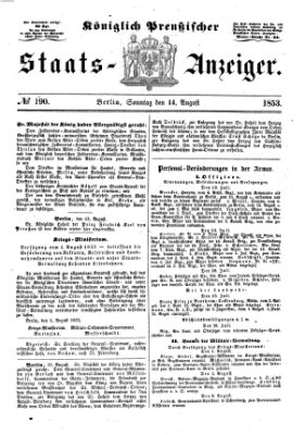 Königlich Preußischer Staats-Anzeiger (Allgemeine preußische Staats-Zeitung) Sonntag 14. August 1853