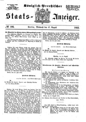 Königlich Preußischer Staats-Anzeiger (Allgemeine preußische Staats-Zeitung) Mittwoch 17. August 1853