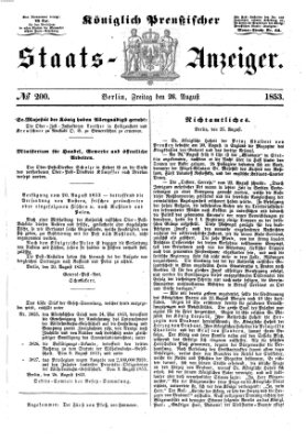 Königlich Preußischer Staats-Anzeiger (Allgemeine preußische Staats-Zeitung) Freitag 26. August 1853