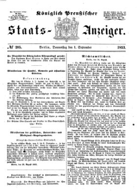 Königlich Preußischer Staats-Anzeiger (Allgemeine preußische Staats-Zeitung) Donnerstag 1. September 1853