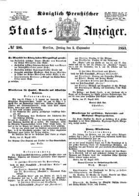 Königlich Preußischer Staats-Anzeiger (Allgemeine preußische Staats-Zeitung) Freitag 2. September 1853