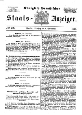 Königlich Preußischer Staats-Anzeiger (Allgemeine preußische Staats-Zeitung) Dienstag 6. September 1853