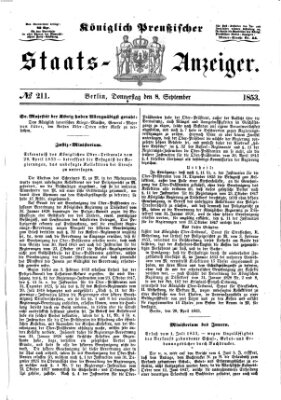 Königlich Preußischer Staats-Anzeiger (Allgemeine preußische Staats-Zeitung) Donnerstag 8. September 1853