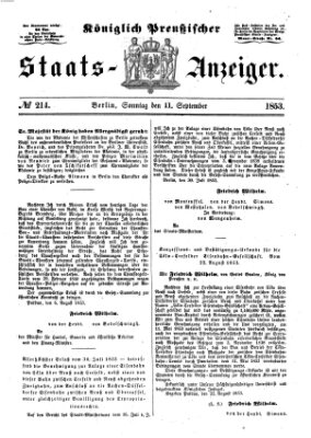 Königlich Preußischer Staats-Anzeiger (Allgemeine preußische Staats-Zeitung) Sonntag 11. September 1853