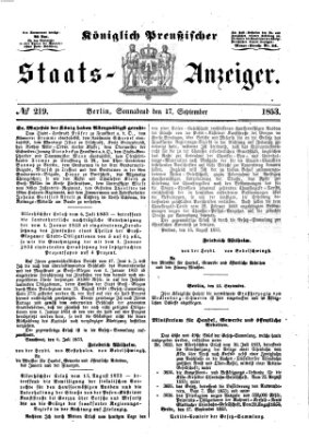 Königlich Preußischer Staats-Anzeiger (Allgemeine preußische Staats-Zeitung) Samstag 17. September 1853