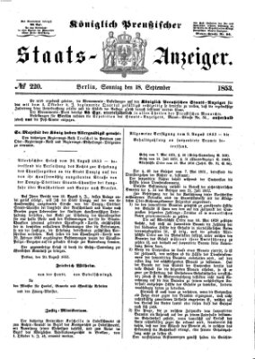 Königlich Preußischer Staats-Anzeiger (Allgemeine preußische Staats-Zeitung) Sonntag 18. September 1853