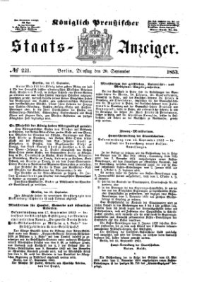 Königlich Preußischer Staats-Anzeiger (Allgemeine preußische Staats-Zeitung) Dienstag 20. September 1853