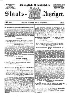 Königlich Preußischer Staats-Anzeiger (Allgemeine preußische Staats-Zeitung) Mittwoch 21. September 1853