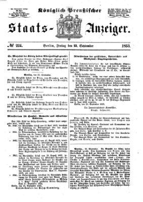 Königlich Preußischer Staats-Anzeiger (Allgemeine preußische Staats-Zeitung) Freitag 23. September 1853