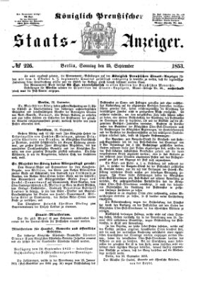 Königlich Preußischer Staats-Anzeiger (Allgemeine preußische Staats-Zeitung) Sonntag 25. September 1853