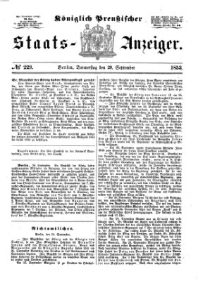 Königlich Preußischer Staats-Anzeiger (Allgemeine preußische Staats-Zeitung) Donnerstag 29. September 1853