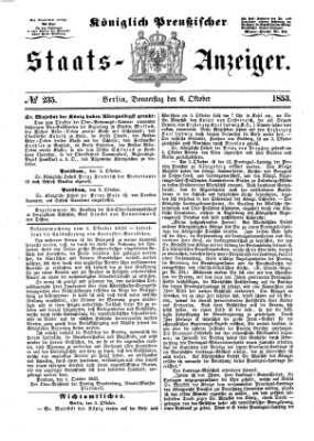 Königlich Preußischer Staats-Anzeiger (Allgemeine preußische Staats-Zeitung) Donnerstag 6. Oktober 1853