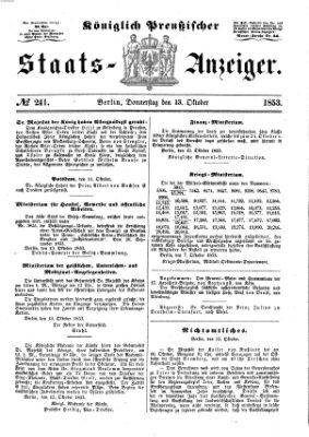 Königlich Preußischer Staats-Anzeiger (Allgemeine preußische Staats-Zeitung) Donnerstag 13. Oktober 1853