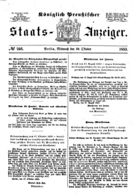 Königlich Preußischer Staats-Anzeiger (Allgemeine preußische Staats-Zeitung) Mittwoch 19. Oktober 1853