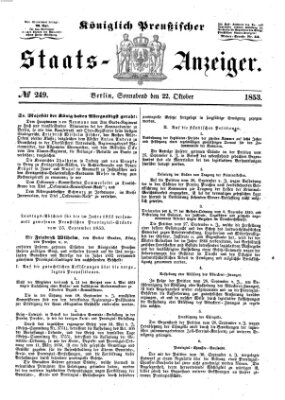 Königlich Preußischer Staats-Anzeiger (Allgemeine preußische Staats-Zeitung) Samstag 22. Oktober 1853