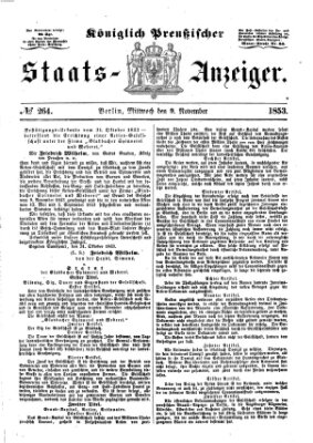 Königlich Preußischer Staats-Anzeiger (Allgemeine preußische Staats-Zeitung) Mittwoch 9. November 1853