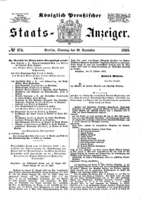 Königlich Preußischer Staats-Anzeiger (Allgemeine preußische Staats-Zeitung) Sonntag 20. November 1853