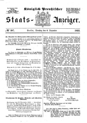 Königlich Preußischer Staats-Anzeiger (Allgemeine preußische Staats-Zeitung) Dienstag 6. Dezember 1853