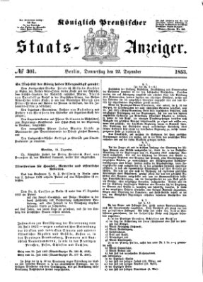 Königlich Preußischer Staats-Anzeiger (Allgemeine preußische Staats-Zeitung) Donnerstag 22. Dezember 1853