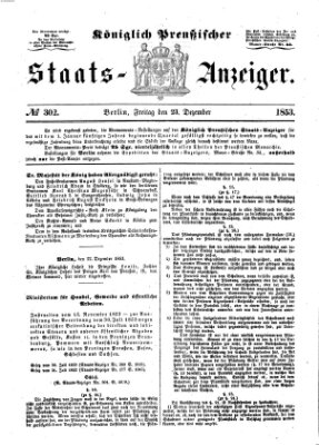 Königlich Preußischer Staats-Anzeiger (Allgemeine preußische Staats-Zeitung) Freitag 23. Dezember 1853