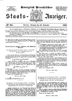 Königlich Preußischer Staats-Anzeiger (Allgemeine preußische Staats-Zeitung) Sonntag 25. Dezember 1853