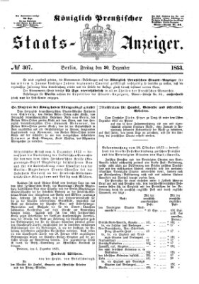 Königlich Preußischer Staats-Anzeiger (Allgemeine preußische Staats-Zeitung) Freitag 30. Dezember 1853