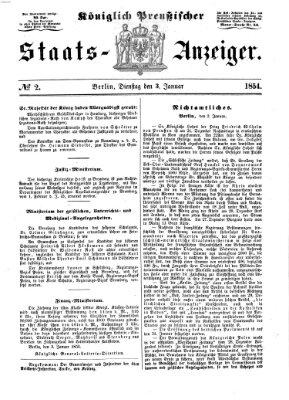 Königlich Preußischer Staats-Anzeiger (Allgemeine preußische Staats-Zeitung) Dienstag 3. Januar 1854