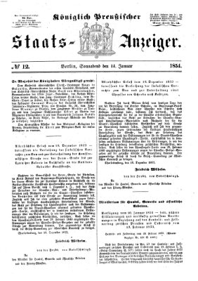 Königlich Preußischer Staats-Anzeiger (Allgemeine preußische Staats-Zeitung) Samstag 14. Januar 1854