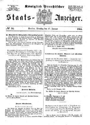 Königlich Preußischer Staats-Anzeiger (Allgemeine preußische Staats-Zeitung) Dienstag 17. Januar 1854