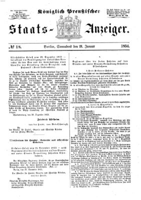 Königlich Preußischer Staats-Anzeiger (Allgemeine preußische Staats-Zeitung) Samstag 21. Januar 1854