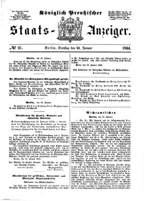 Königlich Preußischer Staats-Anzeiger (Allgemeine preußische Staats-Zeitung) Dienstag 24. Januar 1854