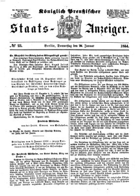 Königlich Preußischer Staats-Anzeiger (Allgemeine preußische Staats-Zeitung) Donnerstag 26. Januar 1854