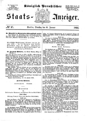 Königlich Preußischer Staats-Anzeiger (Allgemeine preußische Staats-Zeitung) Dienstag 31. Januar 1854